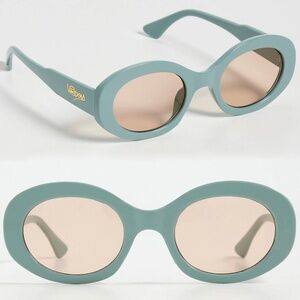 WISDOM FASHION HOUSE FRAME 16 SAGE BEIGE OVAL SUNGLASSES. 53 mm